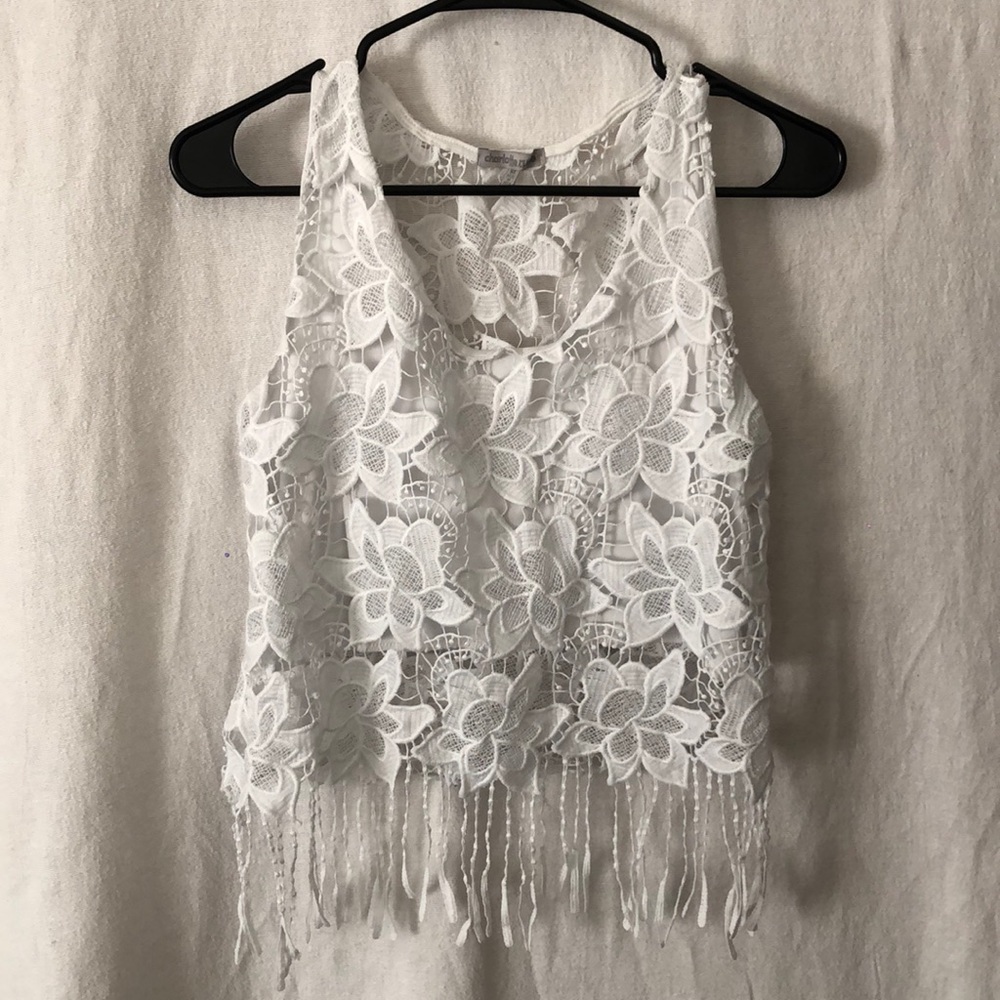 White open lace top with fringe